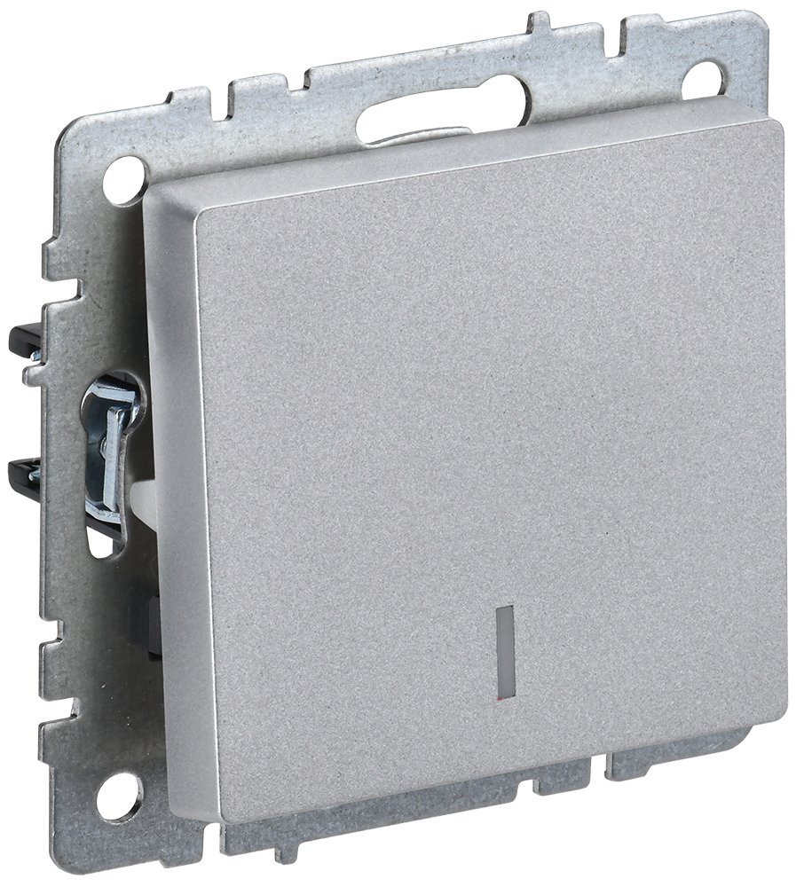 Выключатель одноклавишный с подсветкой 10А BRITE IEK алюминий в Иркутске