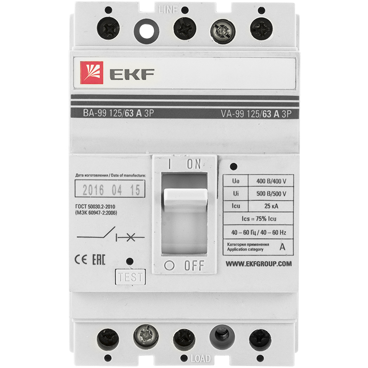Автоматический выключатель EKF PROxima ВА99-125 3Р 40А 25кА в Иркутске