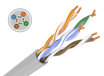 Кабель связи витая пара внутренний НЕ экранированный UTP 4PR 24AWG CAT5e 4х2х0,48 CU серый 305м PROconnect в Иркутске