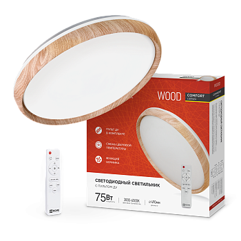 Светильник светодиодный COMFORT WOOD 75Вт 230В 3000-6500K 6000Лм 490x115мм с пультом ДУ IN HOME в Иркутске