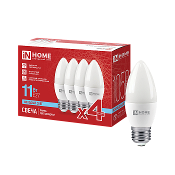 Лампа светодиодная LED-СВЕЧА-VC 4PACK 11Вт 230В Е27 6500К 1050Лм (4шт./упак) IN HOME в Иркутске