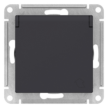 Розетка одинарная AtlasDesign SE с заземлением со шторками с крышкой карбон в Иркутске