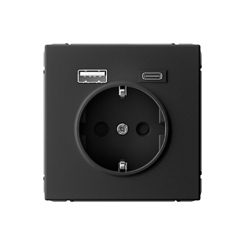 ARTGALLERY РОЗЕТКА 16А с 2 USB A+C, 5В/2,4А/3,0А, 2х5В/1,5А, механизм, КАРБОН в Иркутске