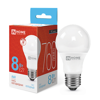 Лампа светодиодная LED-A60-VC 8Вт 230В Е27 6500К 760Лм IN HOME в Иркутске