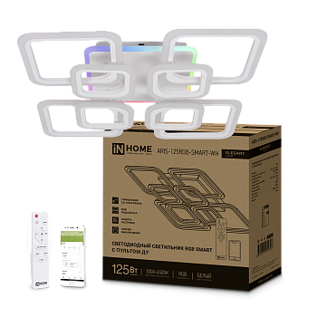 Светильник светодиодный ELEGANT ARIS-125RGB-SMART-WH 125Вт 230В 3000-6500K 8800Лм 585х585х115мм пульт ДУ белый IN HOME в Иркутске