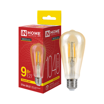 Лампа светодиодная LED-ST64-deco gold 9Вт 230В Е27 3000К 1040Лм золотистая IN HOME в Иркутске