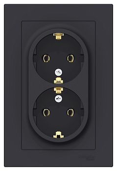 Розетка двойная AtlasDesign SE с заземлением карбон в сборе в Иркутске