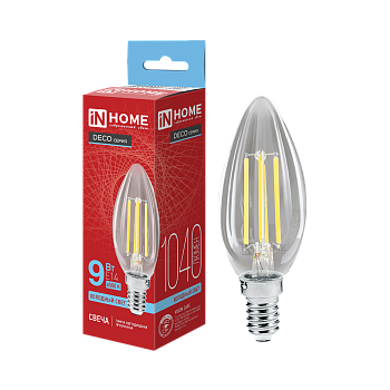 Лампа светодиодная LED-СВЕЧА-deco 9Вт 230В Е14 6500К 1040Лм прозрачная IN HOME в Иркутске