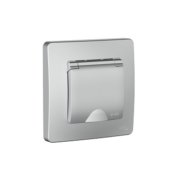 Розетка одинарная с з/к с крышкой со шторками IP44 BLANCA SE алюминий в Иркутске