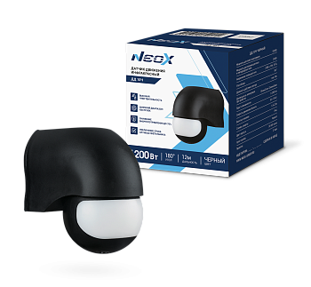 Датчик движения инфракрасный ДД 10Ч 1200Вт 180 гр. 12м IP44 черный NEOX в Иркутске