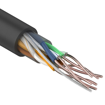 Кабель связи витая пара внешний НЕ экранированный UTP 4PR 24AWG, CAT5e, черный, бухта 305м REXANT (OUTDOOR) в Иркутске