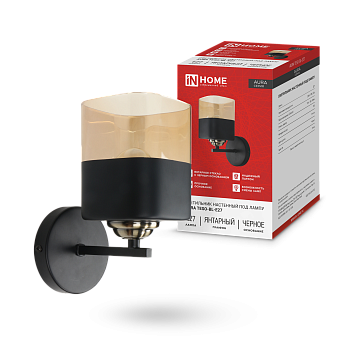 Светильник настенный под лампу AURA TESO-BL-E27 1хЕ27 янтарный плафон, черный корпус IN HOME в Иркутске
