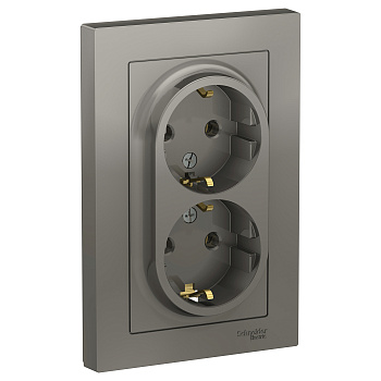 Розетка двойная AtlasDesign SE с заземлением сталь в сборе в Иркутске