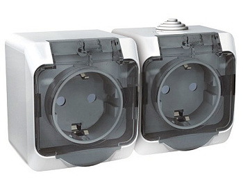 Розетка двойная ЭТЮД SE накладная со шторками c крышкой полугерметичная с з/к белая в Иркутске