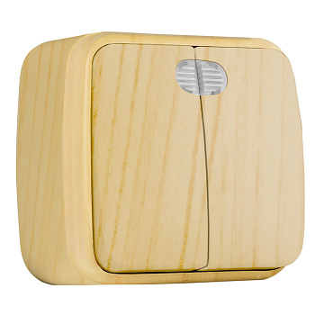 Выключатель 2-клавишный ОП Минск 10А с индикатором светлое дерево EKF в Иркутске