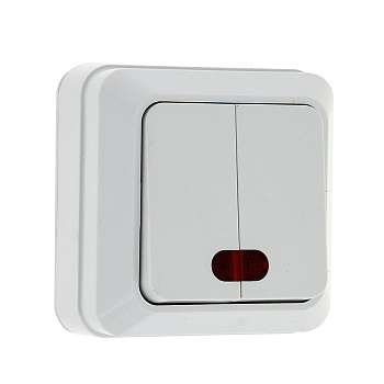 Рим Выключатель 2-клавишный с индикатором 10А белый EKF в Иркутске