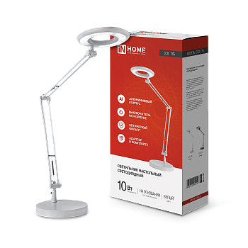 Светильник настольный светодиодный CRAFT ССО-17Б 10Вт 6500К 700Лм с оптическим фильтром, с адаптером БЕЛЫЙ IN HOME в Иркутске