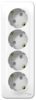 Розетка четырехместная BLANCA накладная с заземлением со шторками с изоляционной пластиной белая в Иркутске