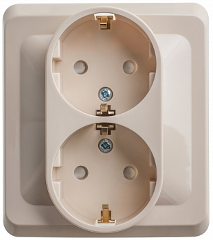 Розетка двойная ЭТЮД SE заземлением со шторками крем в Иркутске