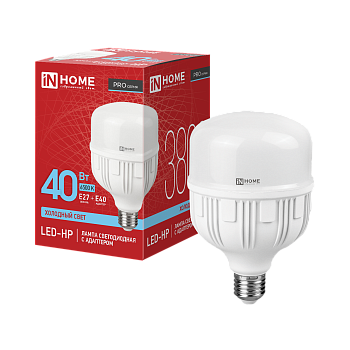 Лампа светодиодная LED-HP-PRO 40Вт 230В Е27 с адаптером E40 6500К 3800Лм IN HOME в Иркутске