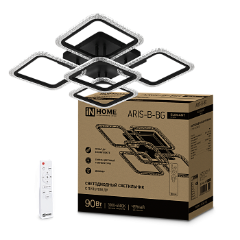 Светильник светодиодный ELEGANT ARIS-B-ВG 90Вт 230В 3000-6500K 7000Лм 557х557х115мм пульт ДУ черный IN HOME в Иркутске