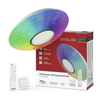 Светильник светодиодный COMFORT CRYSTAL-RGB 75Вт 230В 3000-6500K 6000Лм 500x115мм с пультом ДУ IN HOME в Иркутске