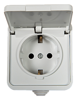 Розетка одинарная с заземлением с крышкой AQUA белая полугерметичная 3112 IN HOME в Иркутске