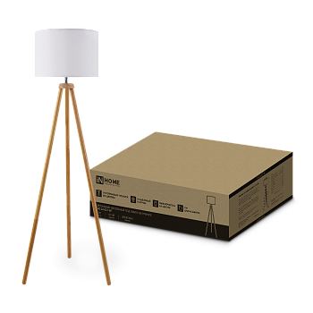 Светильник напольный под лампу ТНО 24-Е27-WT 230В белый абажур, деревянная тренога IN HOME в Иркутске