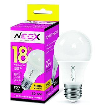 Лампа светодиодная LED-A60 18Вт 230В Е27 3000К 1440Лм NEOX в Иркутске