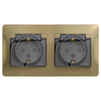 Розетка двойная Glossa SE IP44 с заземлением со шторками титан в сборе в Иркутске