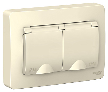 Розетка двойная BLANCA SE с крышкой с заземлением со шторками IP44 молочная в Иркутске