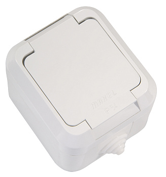 Розетка одинарная накладная с крышкой с заземлением IP44 MAKEL белая в Иркутске