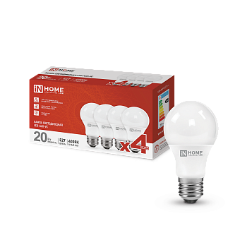 Лампа светодиодная LED-A60-VC 4PACK 20Вт 230В Е27 4000К 1900Лм (4шт./упак) IN HOME в Иркутске