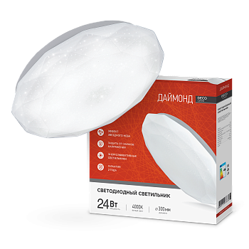 Светильник светодиодный серии DECO ДАЙМОНД 24Вт 230В 4000К 2160Лм 330х55мм IN HOME в Иркутске
