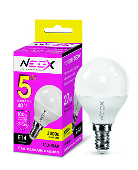 Лампа светодиодная LED-ШАР 5Вт 230В Е14 3000К 400Лм NEOX в Иркутске