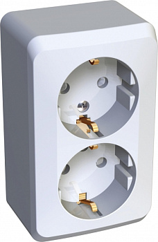 Розетка двойная ЭТЮД SE накладная со шторками с заземлением белая в Иркутске