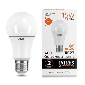 Лампа светодиодная LED-A60 15Вт E27 3000K 1320Лм Elementary GAUSS в Иркутске