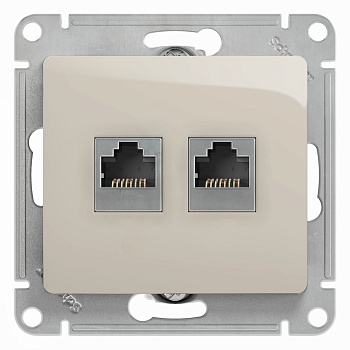 Розетка двойная телефонная компьютерная RJ11+RJ45 Glossa SE молочная в Иркутске