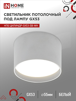 Светильник потолочный НПБ ЦИЛИНДР-GX53-SB-WH под лампу GX53 85x55мм белый IN HOME в Иркутске