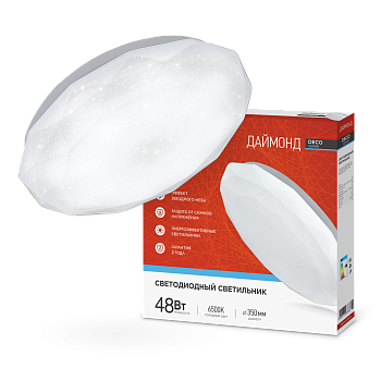 Светильник светодиодный серии DECO ДАЙМОНД 48Вт 230В 6500К 4320Лм 380х55мм IN HOME в Иркутске