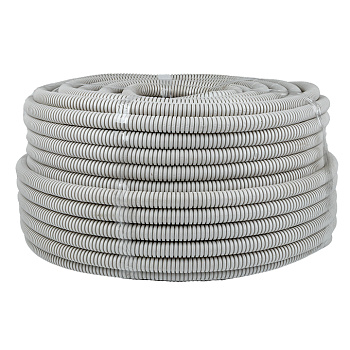 Труба гофрированная ПВХ с протяжкой d=20 мм (100 м) серая Plast EKF в Иркутске