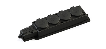 Розетка (Каучук) 4 места 2К+3 MultiSet IP44 черная в Иркутске