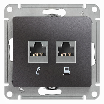 Розетка двойная телефонная компьютерная RJ11+RJ45 Glossa SE графит в Иркутске