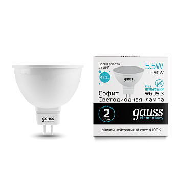 Лампа светодиодная LED-MR16 GU5.3 5.5Вт 4100К 450Лм Elementary GAUSS в Иркутске
