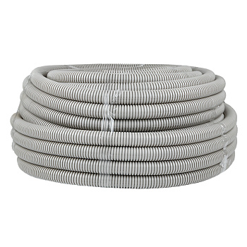 Труба гофрированная ПВХ с протяжкой d=32 мм (50 м) серая Plast EKF в Иркутске