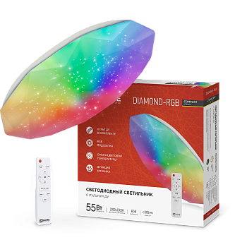 Светильник светодиодный COMFORT DIAMOND-RGB 55Вт 230В 3000-6500K 4400Лм 385x75мм с пультом дистанционного управления IN HOME в Иркутске