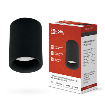 Светильник потолочный НПБ ЦИЛИНДР-GU10-BL/BL под лампу GU10 70x100мм черный IN HOME в Иркутске