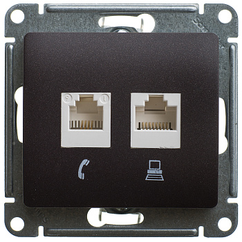 Розетка двойная компьютерная RJ45+RJ45 Glossa SE шоколад в Иркутске