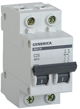 Автоматический выключатель ВА47-29 2Р 25А 4,5кА характеристика С GENERICA в Иркутске