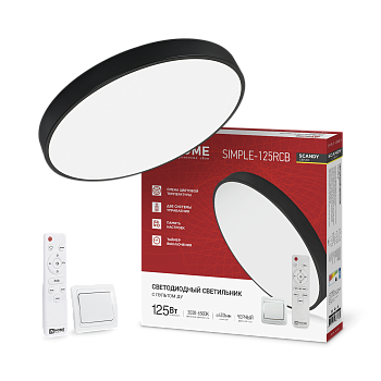 Светильник светодиодный SCANDY SIMPLE-125RCB 125Вт 230В 3000-6500K 10000Лм 400x50мм пульт ДУ черный IN HOME в Иркутске